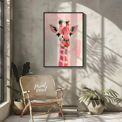 This charming artwork features a giraffe rendered in a playful palette of pink hues, set against a … for other