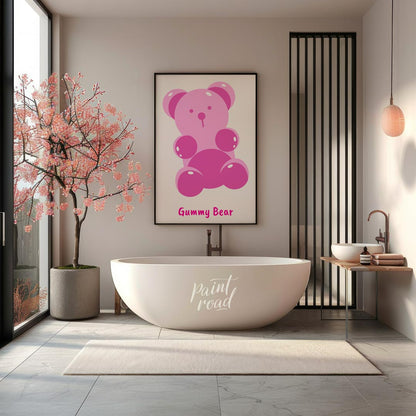 This delightful art print features a charming and simplified illustration of a classic gummy bear, … for bathroom