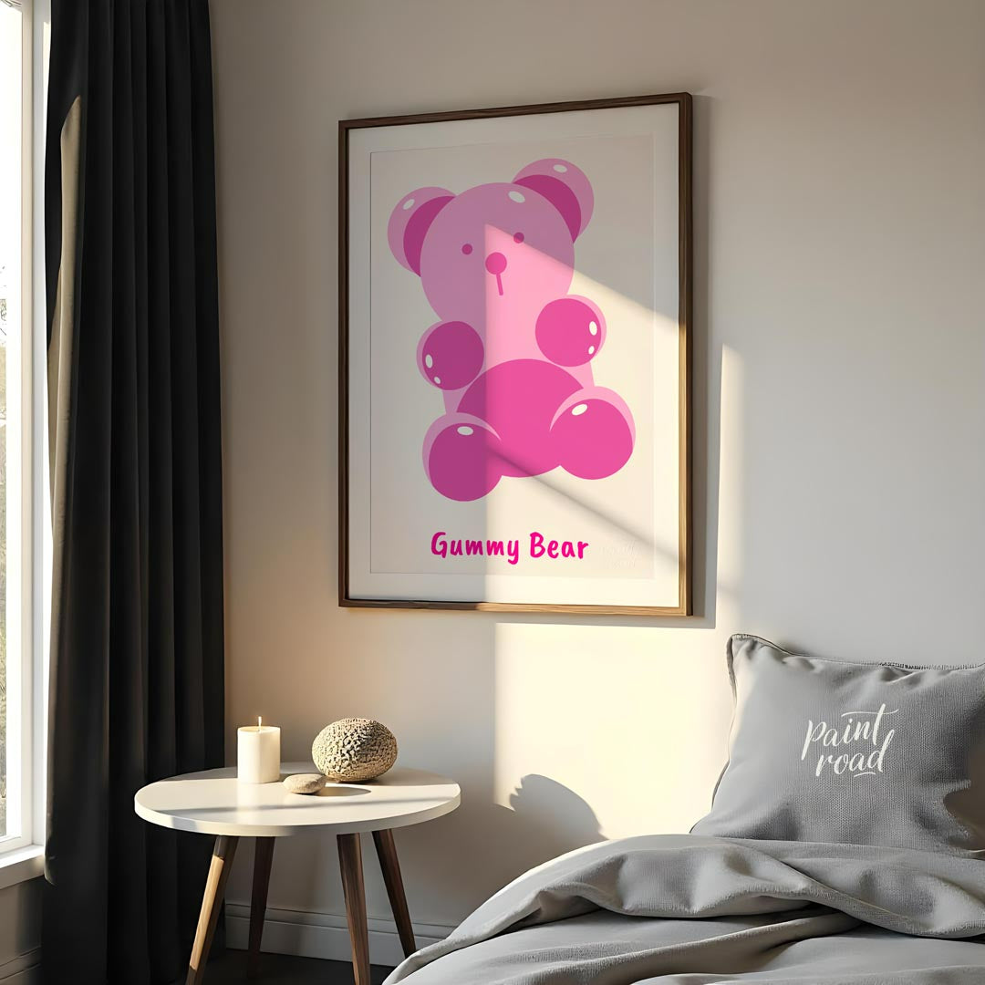 This delightful art print features a charming and simplified illustration of a classic gummy bear, … for bedroom