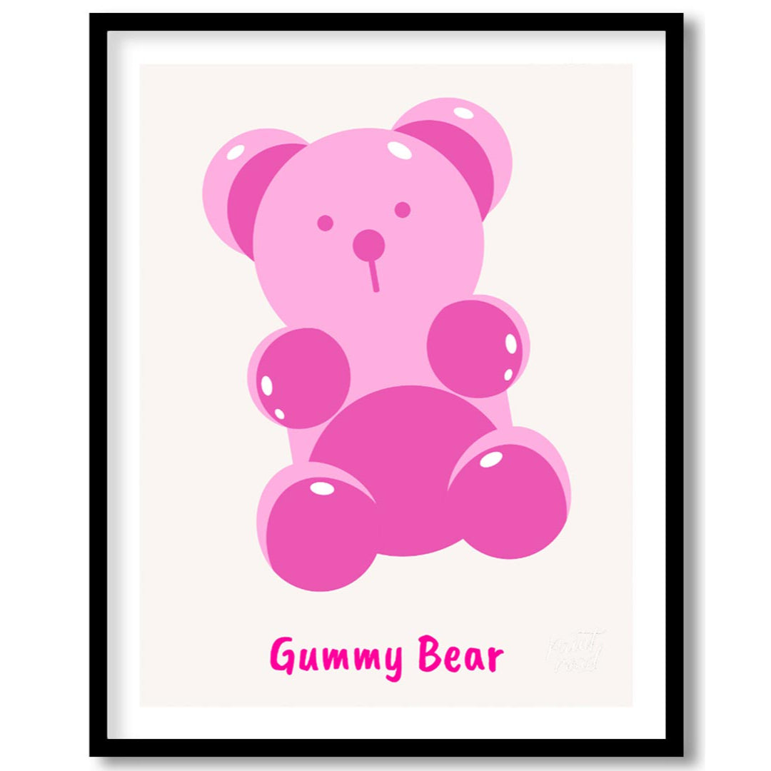 This delightful art print features a charming and simplified illustration of a classic gummy bear, … for home