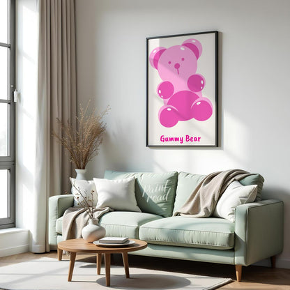 This delightful art print features a charming and simplified illustration of a classic gummy bear, … for living room