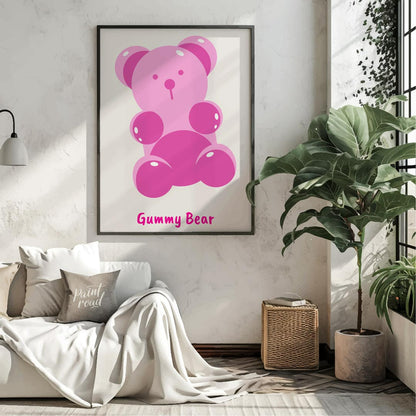 This delightful art print features a charming and simplified illustration of a classic gummy bear, … for living room