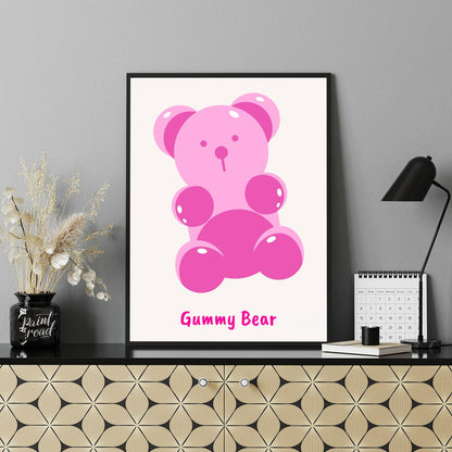 This delightful art print features a charming and simplified illustration of a classic gummy bear, … for office