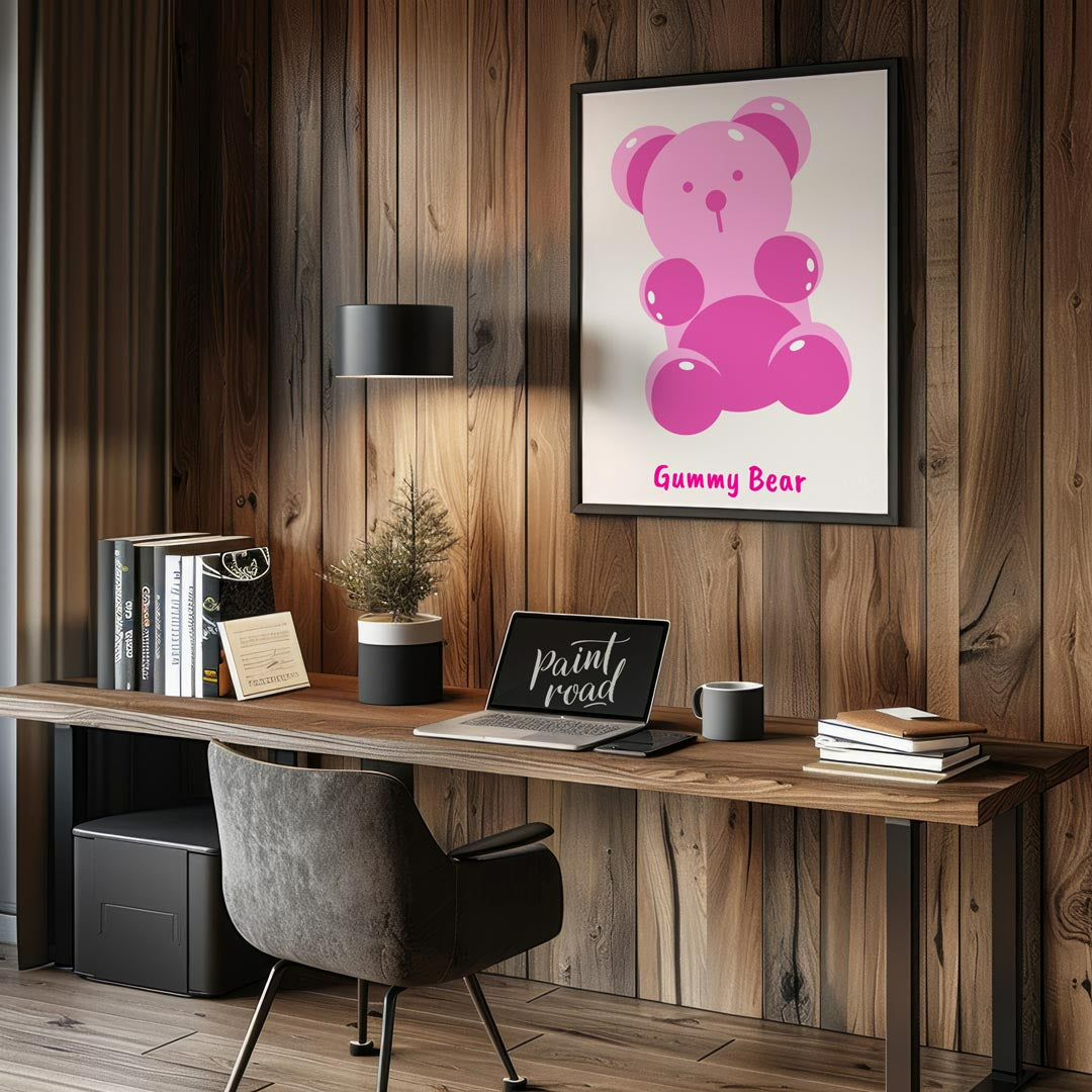 This delightful art print features a charming and simplified illustration of a classic gummy bear, … for office