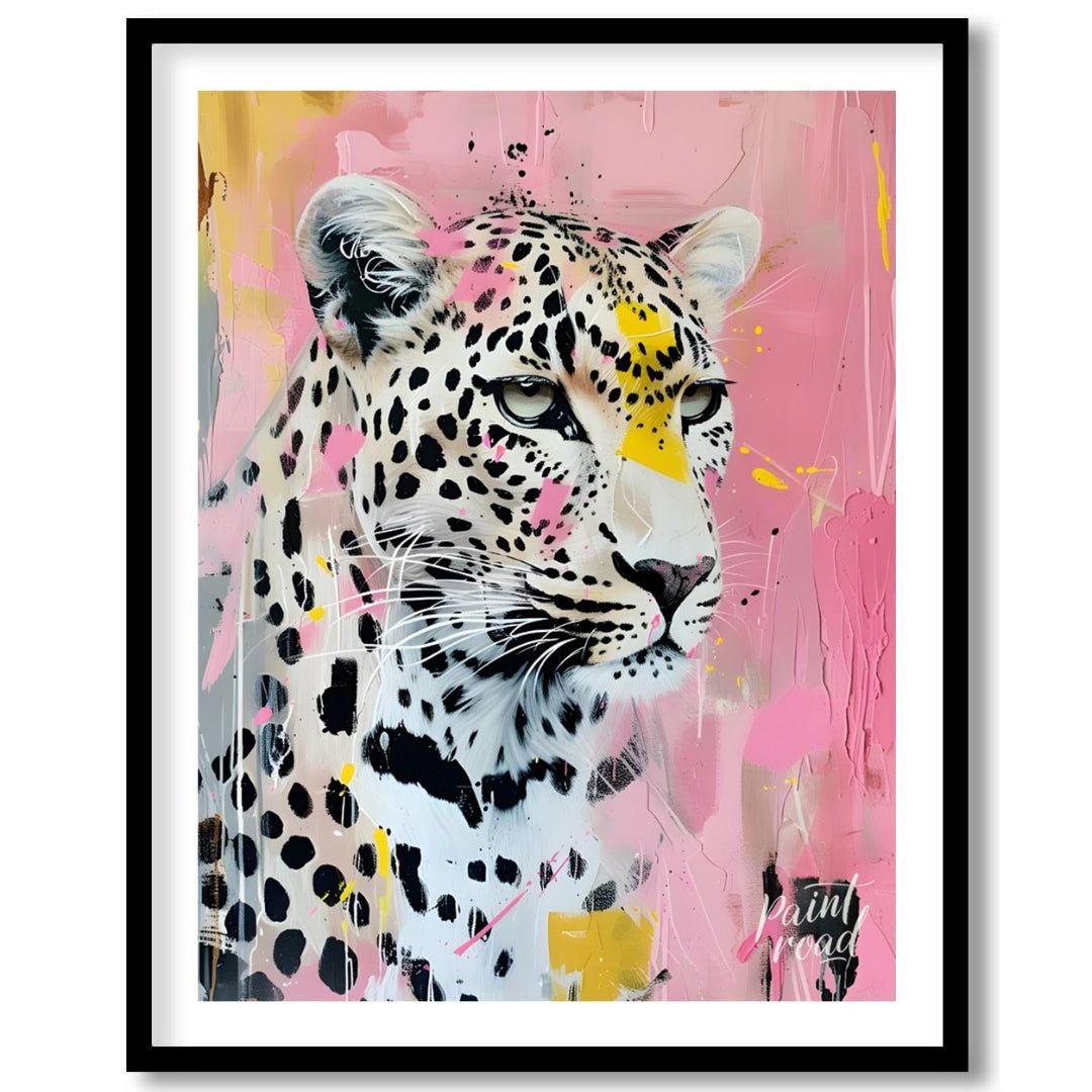This striking portrait captures a leopard in a unique blend of realism and abstract expressionism. … for sweet home