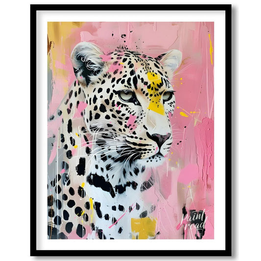 This striking portrait captures a leopard in a unique blend of realism and abstract expressionism. … for sweet home