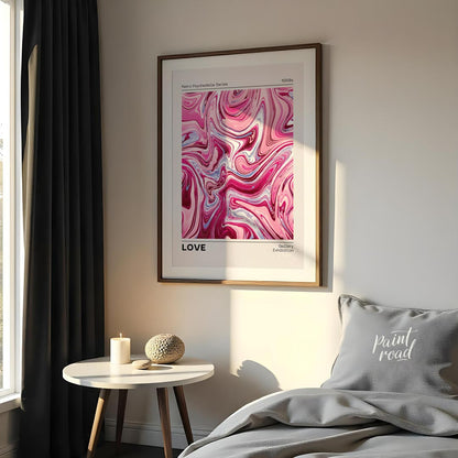This vibrant and emotive art print, from the “Retro Psychedelia Series” of the “1960s,” displays a … for bedroom