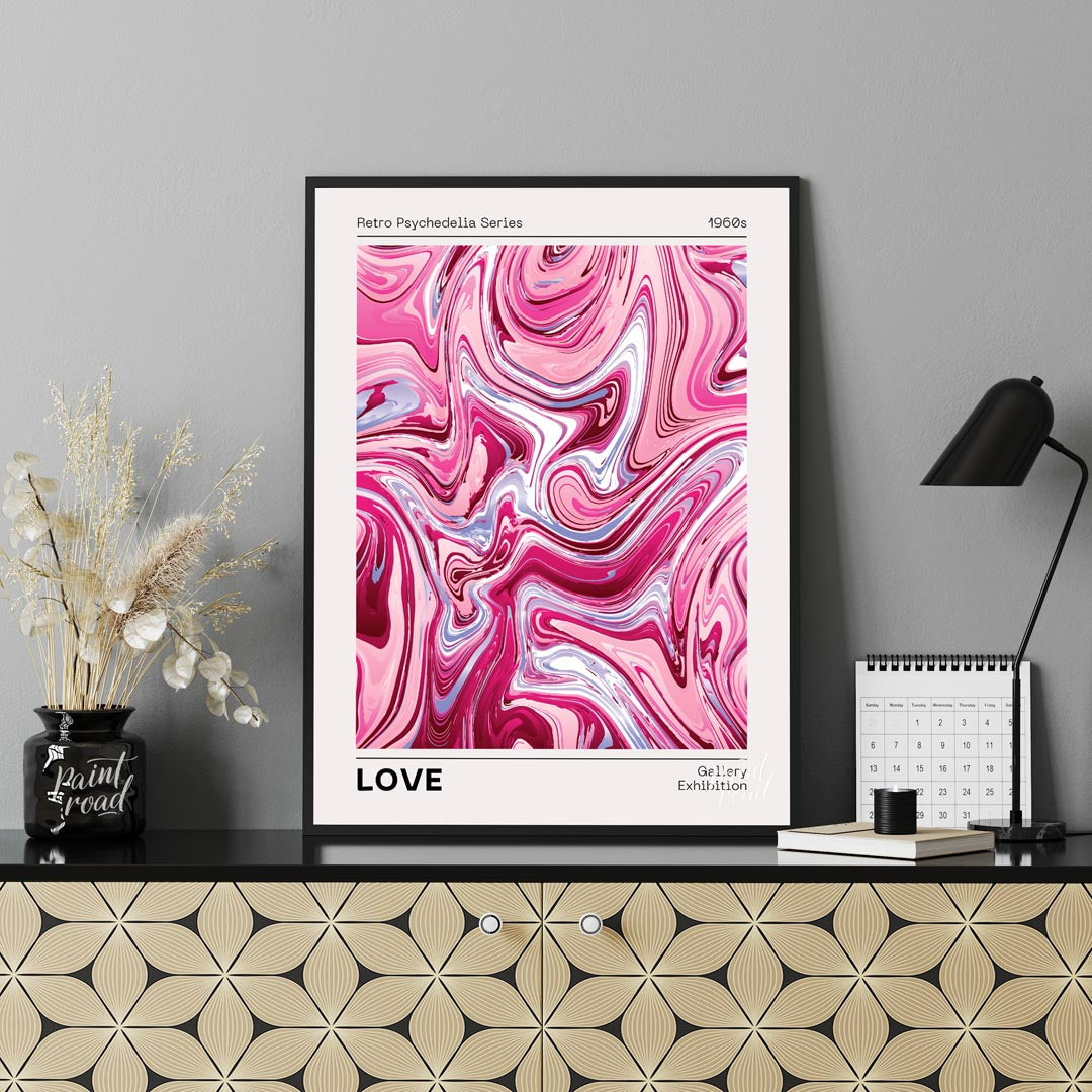 This vibrant and emotive art print, from the “Retro Psychedelia Series” of the “1960s,” displays a … for office