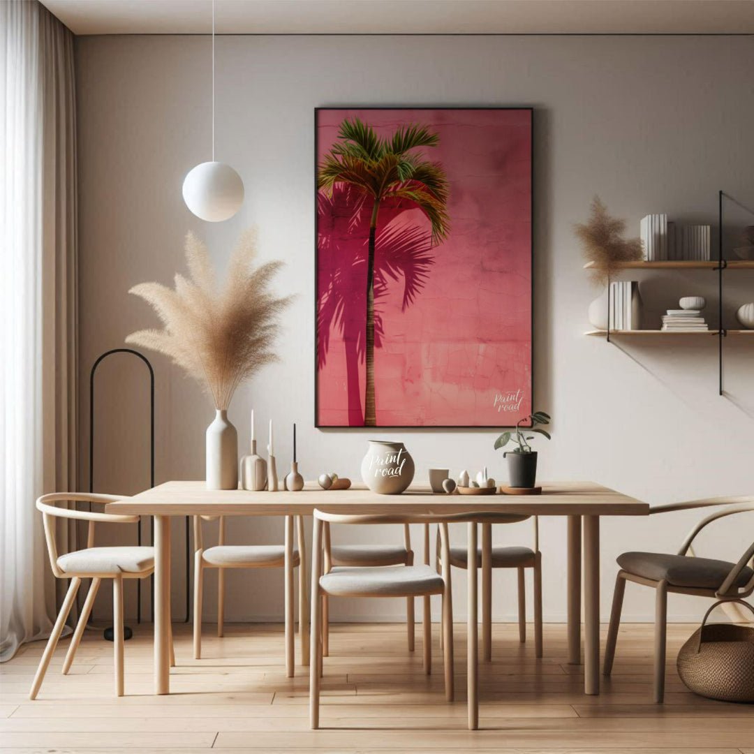 Pink Palm Painting available online at Paintroad showing architectural chic and color