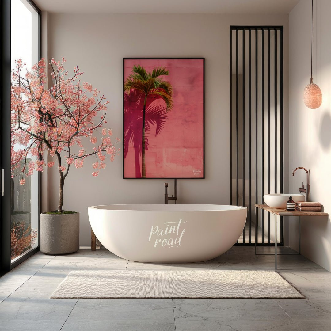 Pink Palm Painting available online at Paintroad showing architectural chic and color