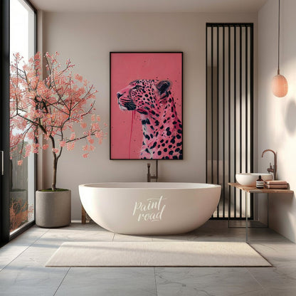 This striking artwork reimagines the majestic leopard in a bold, contemporary style. The artist emp… for bathroom