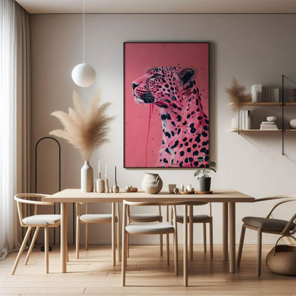 This striking artwork reimagines the majestic leopard in a bold, contemporary style. The artist emp… for dining room