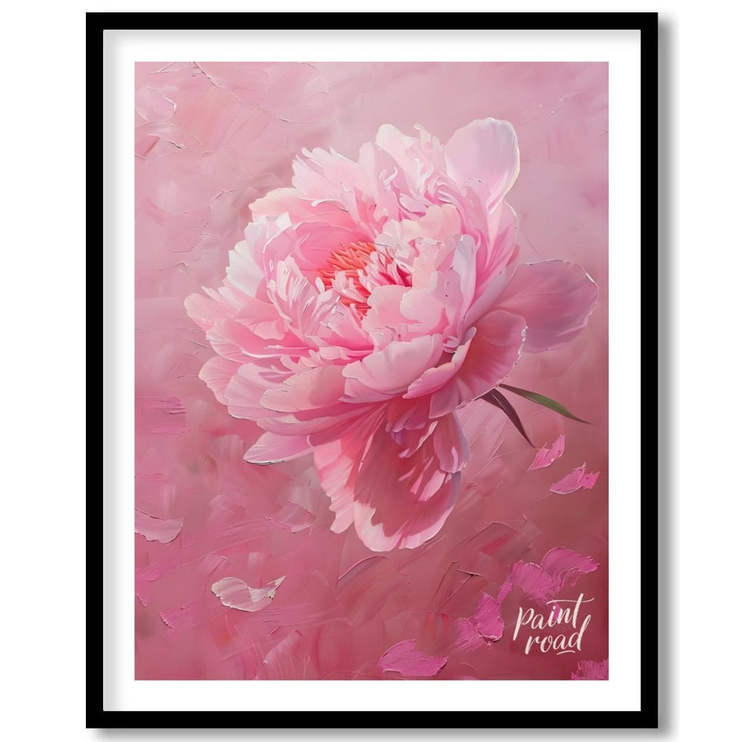 This vibrant art captures the delicate beauty of a single peony blossom in full bloom. Soft pink pe… for abode