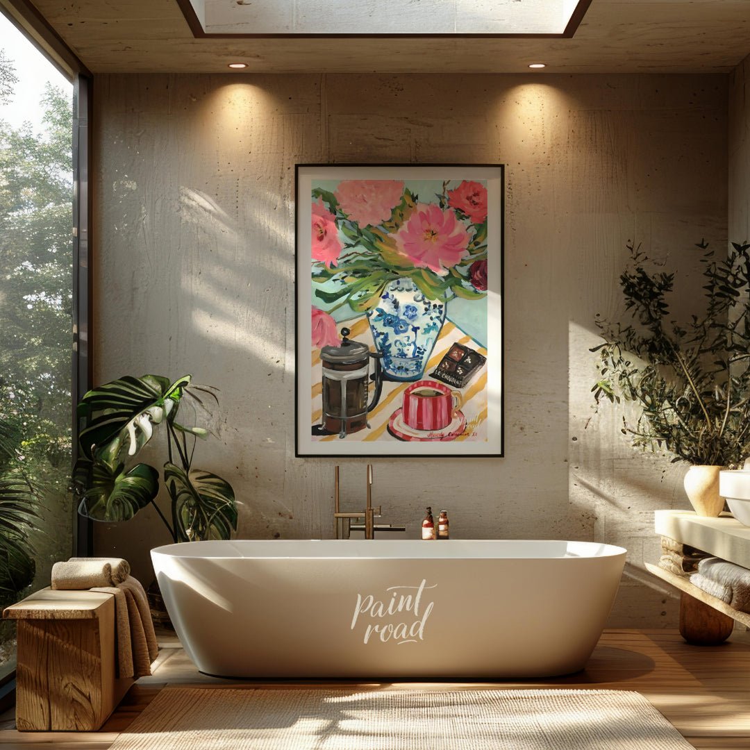 This vibrant art captures the delicate beauty of a single peony blossom in full bloom. Soft pink pe… for bathroom