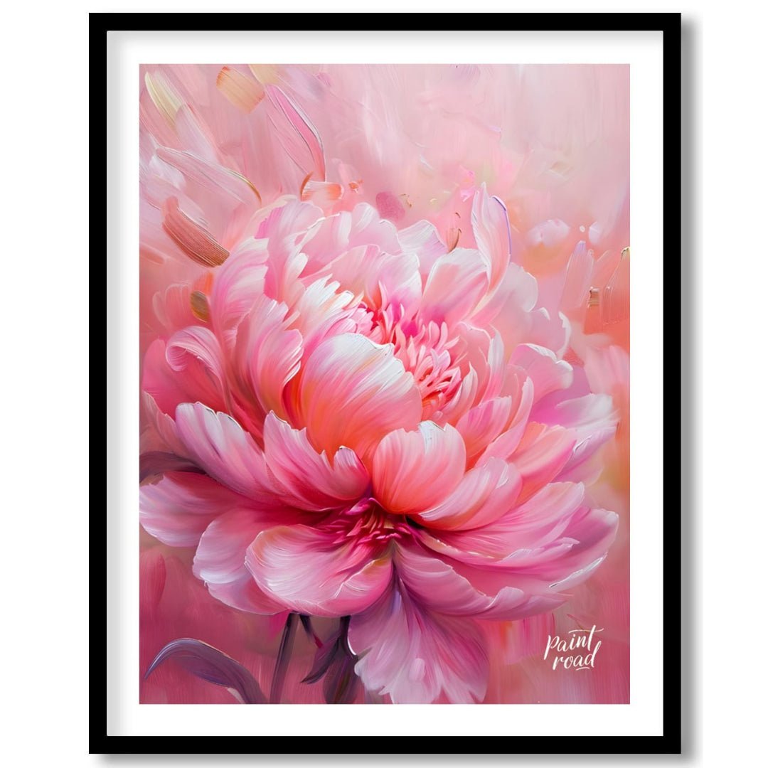 This ethereal painting captures the delicate beauty of a blooming pink peony. The artist employs so… for gallery