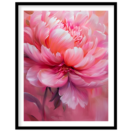 This ethereal painting captures the delicate beauty of a blooming pink peony. The artist employs so… for gallery