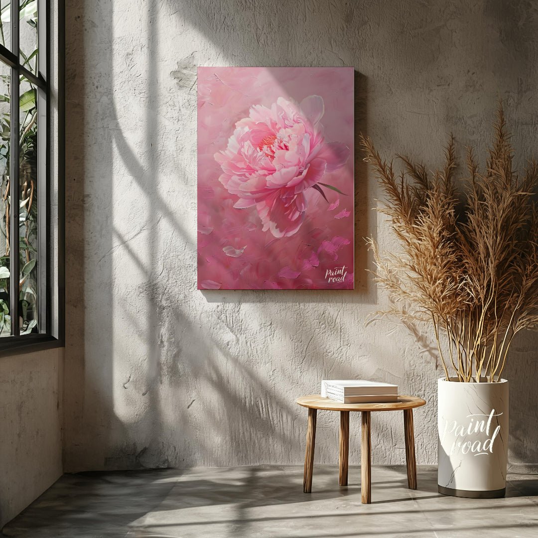 This vibrant art captures the delicate beauty of a single peony blossom in full bloom. Soft pink pe… for living room