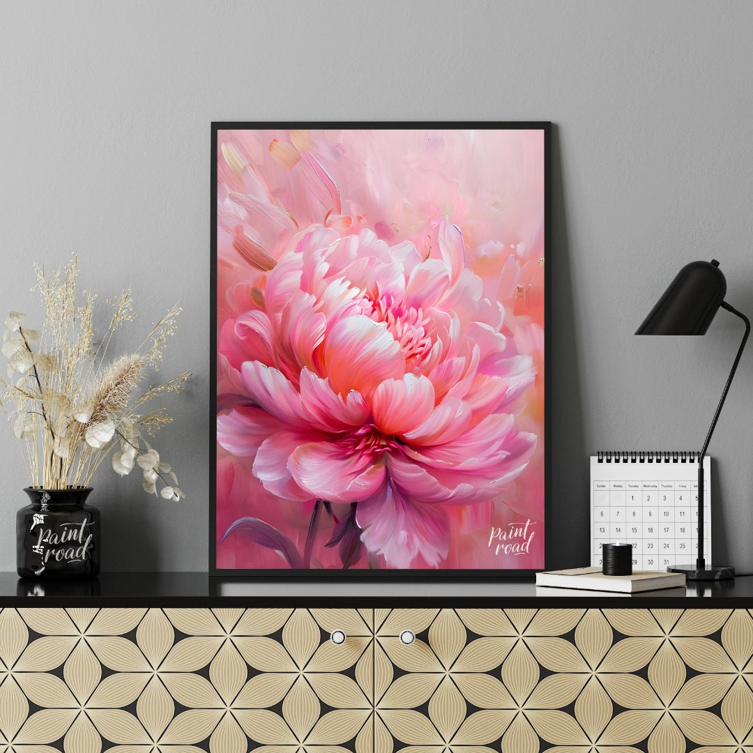 This ethereal painting captures the delicate beauty of a blooming pink peony. The artist employs so… for office