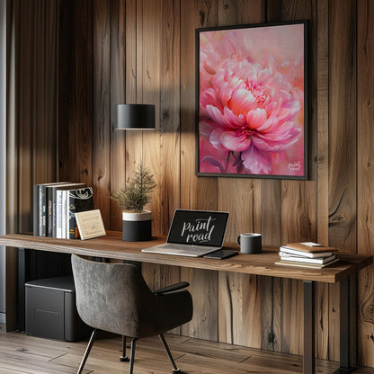 This ethereal painting captures the delicate beauty of a blooming pink peony. The artist employs so… for office