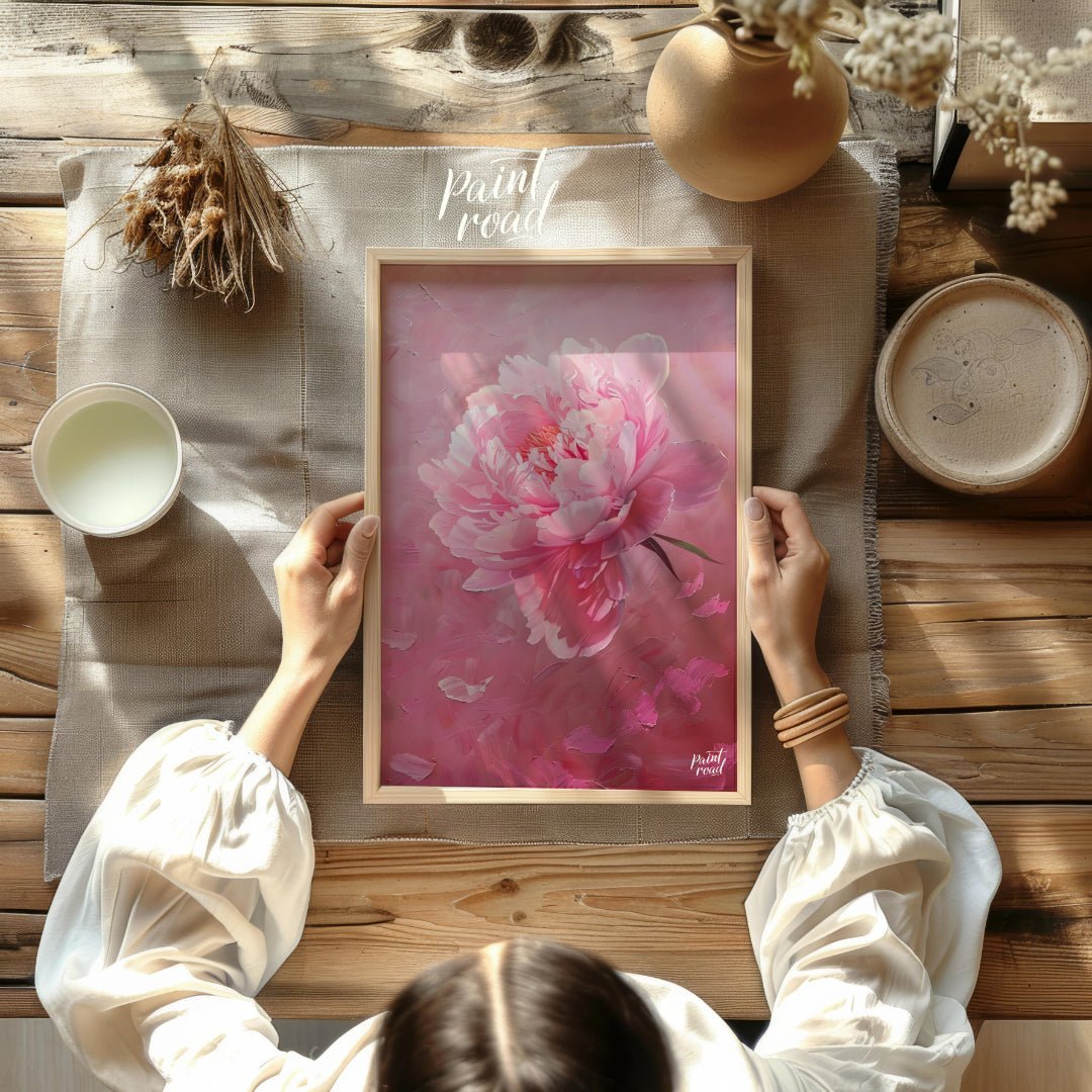 This vibrant art captures the delicate beauty of a single peony blossom in full bloom. Soft pink pe… for other