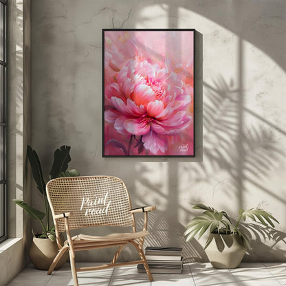 This ethereal painting captures the delicate beauty of a blooming pink peony. The artist employs so… for other