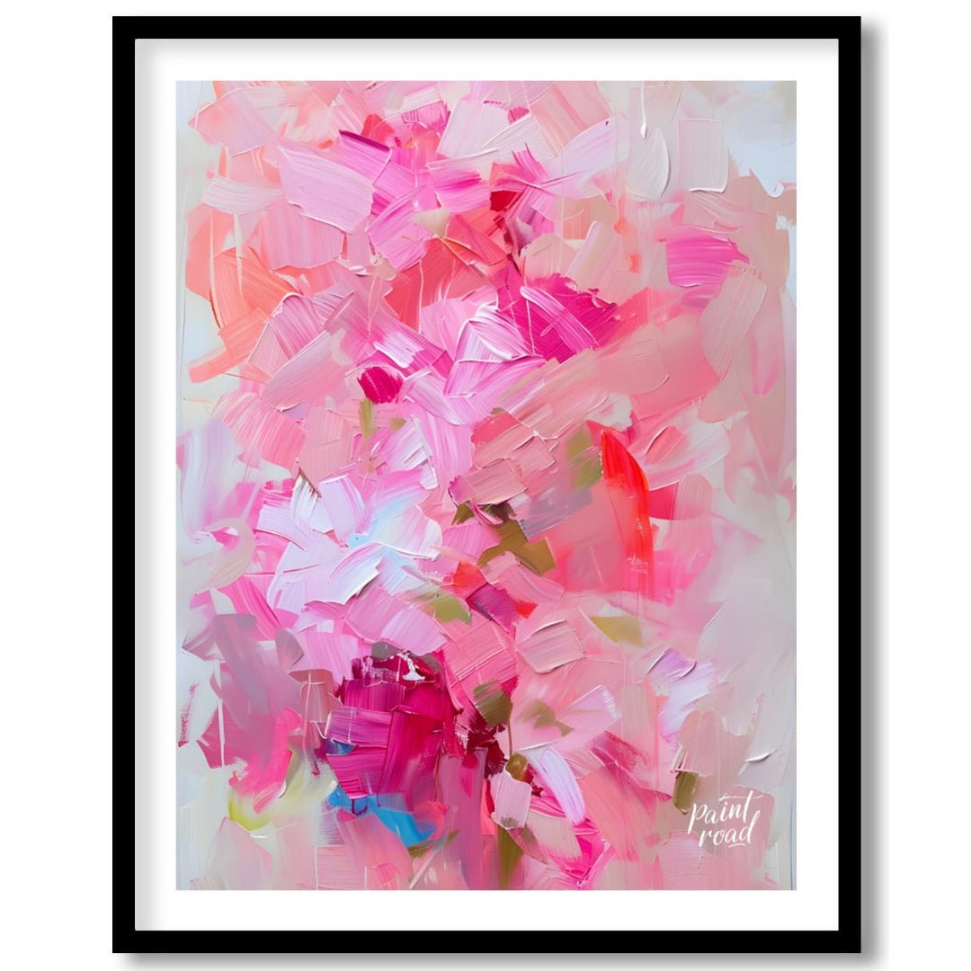This abstract painting is a symphony of pink hues, layered with thick, expressive brushstrokes. The… for room