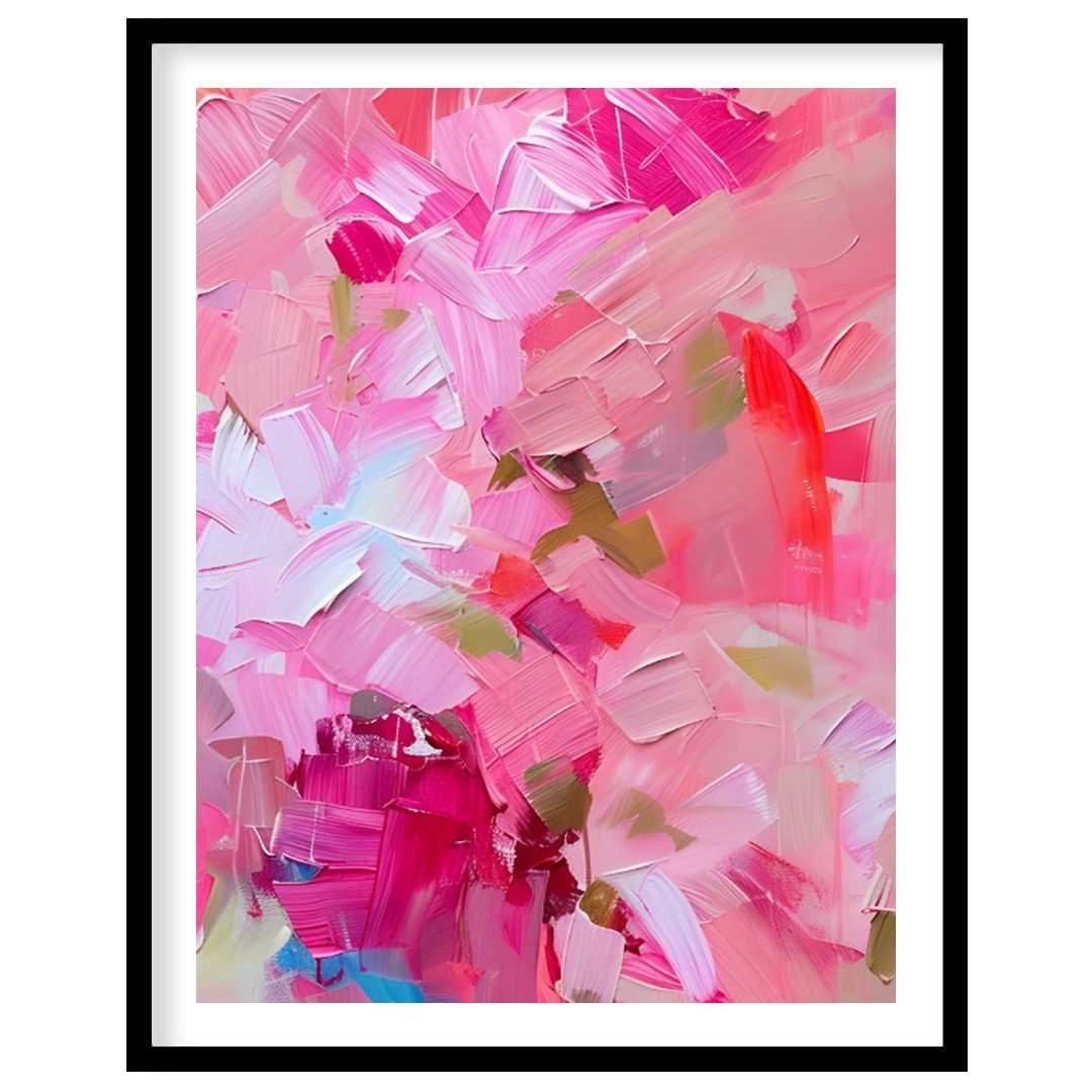This abstract painting is a symphony of pink hues, layered with thick, expressive brushstrokes. The… for room