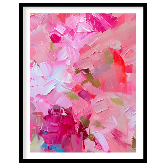 This abstract painting is a symphony of pink hues, layered with thick, expressive brushstrokes. The… for room