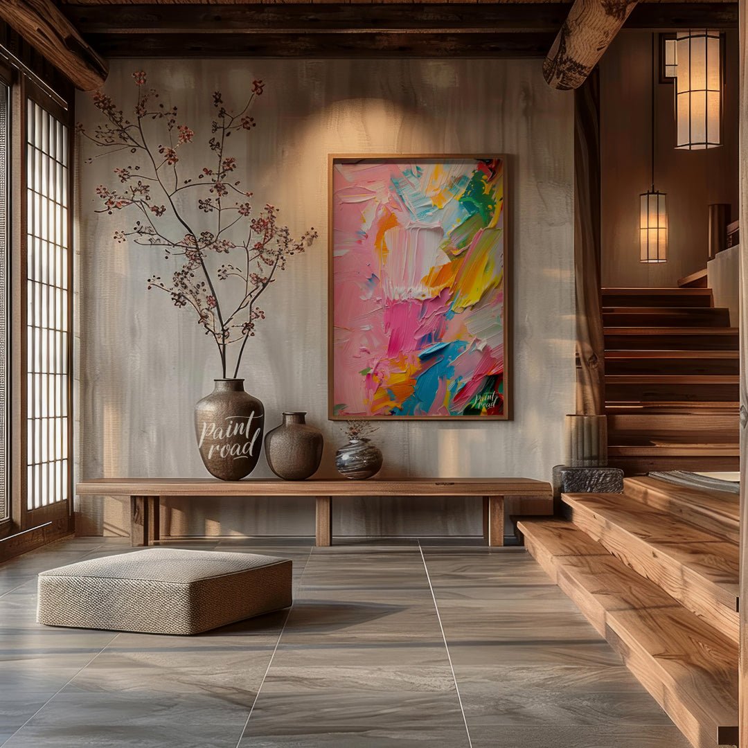 This striking digital artwork features a close-up portrait with a bold, graphic style. The subject,… for entryway