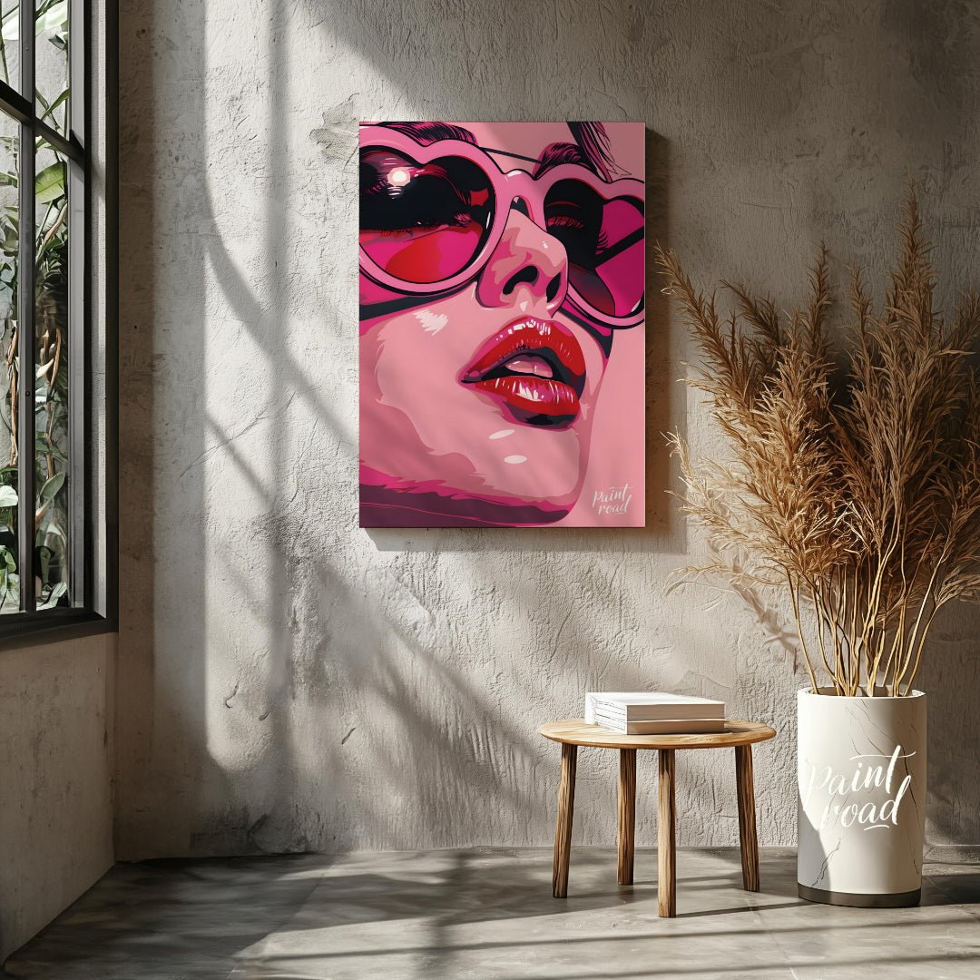 This striking digital artwork features a close-up portrait with a bold, graphic style. The subject,… for living room