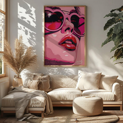 This striking digital artwork features a close-up portrait with a bold, graphic style. The subject,… for living room