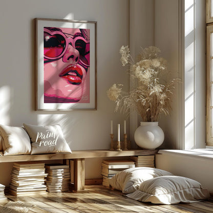 This striking digital artwork features a close-up portrait with a bold, graphic style. The subject,… for living room