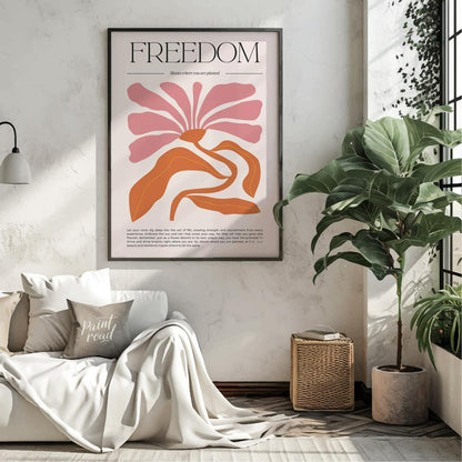 This captivating art print, titled "FREEDOM," presents a powerful message beautifully intertwined w… for bedroom