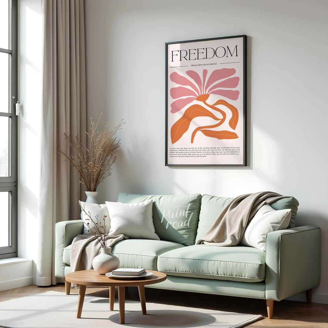 This captivating art print, titled "FREEDOM," presents a powerful message beautifully intertwined w… for dining room