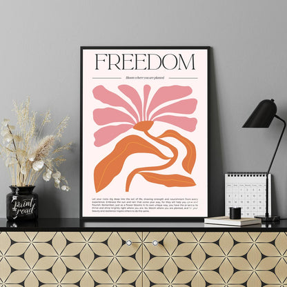 This captivating art print, titled "FREEDOM," presents a powerful message beautifully intertwined w… for living room