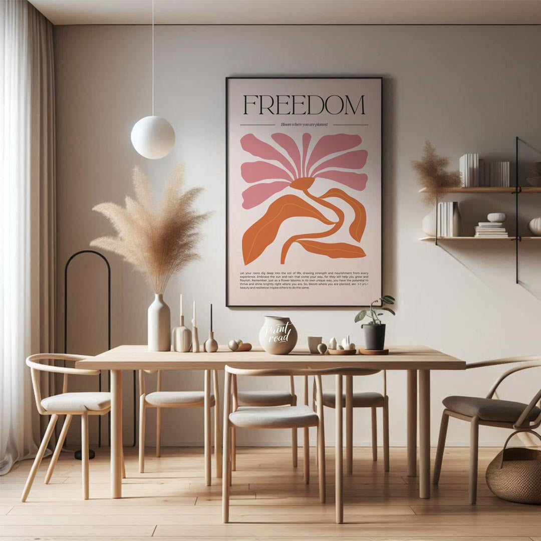 This captivating art print, titled "FREEDOM," presents a powerful message beautifully intertwined w… for living room