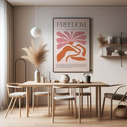 This captivating art print, titled "FREEDOM," presents a powerful message beautifully intertwined w… for living room