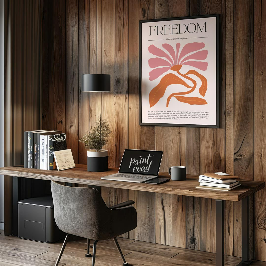 This captivating art print, titled "FREEDOM," presents a powerful message beautifully intertwined w… for living room