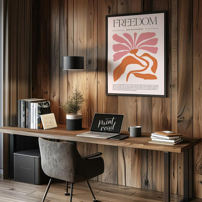 This captivating art print, titled "FREEDOM," presents a powerful message beautifully intertwined w… for living room