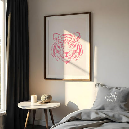 This striking art print features an abstract depiction of a tiger’s head rendered in various shades… for bedroom