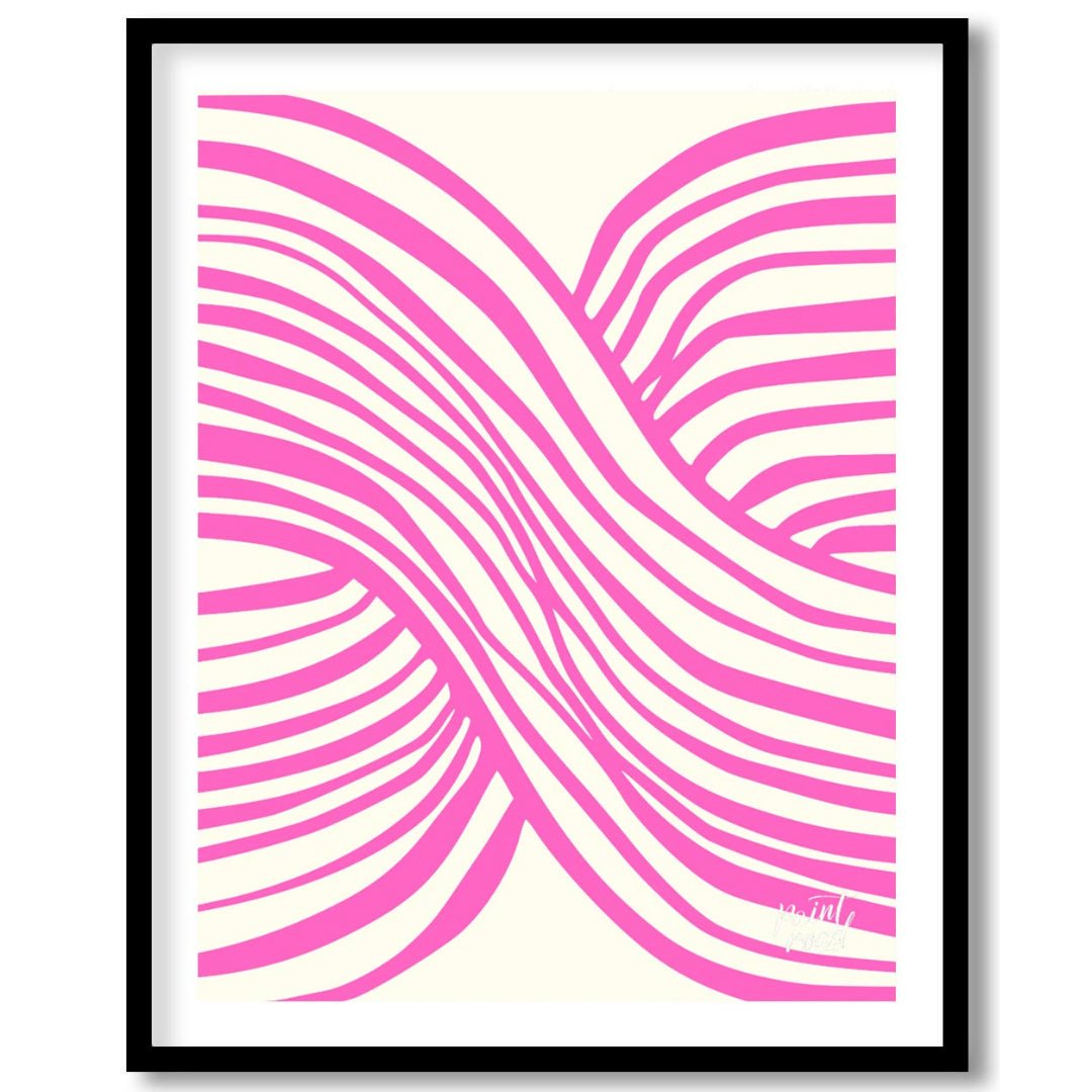 This vibrant abstract artwork features a dynamic composition of interwoven wavy lines in a striking… for abode