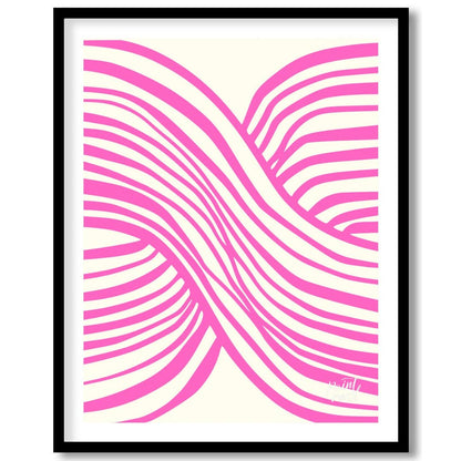 This vibrant abstract artwork features a dynamic composition of interwoven wavy lines in a striking… for abode