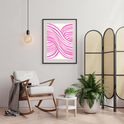 This vibrant abstract artwork features a dynamic composition of interwoven wavy lines in a striking… for living room