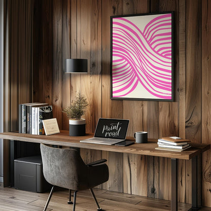 This vibrant abstract artwork features a dynamic composition of interwoven wavy lines in a striking… for office