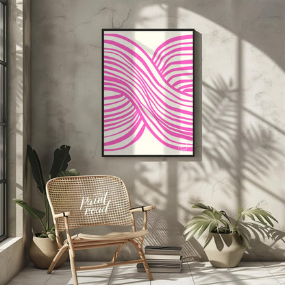This vibrant abstract artwork features a dynamic composition of interwoven wavy lines in a striking… for other