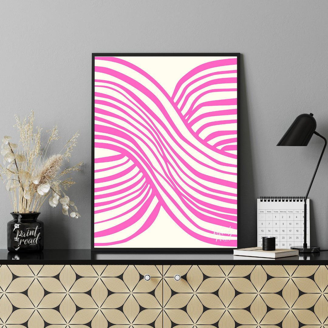 Pink Wavy Abstract Painting available online at Paintroad showing artistic bathroom and colorful