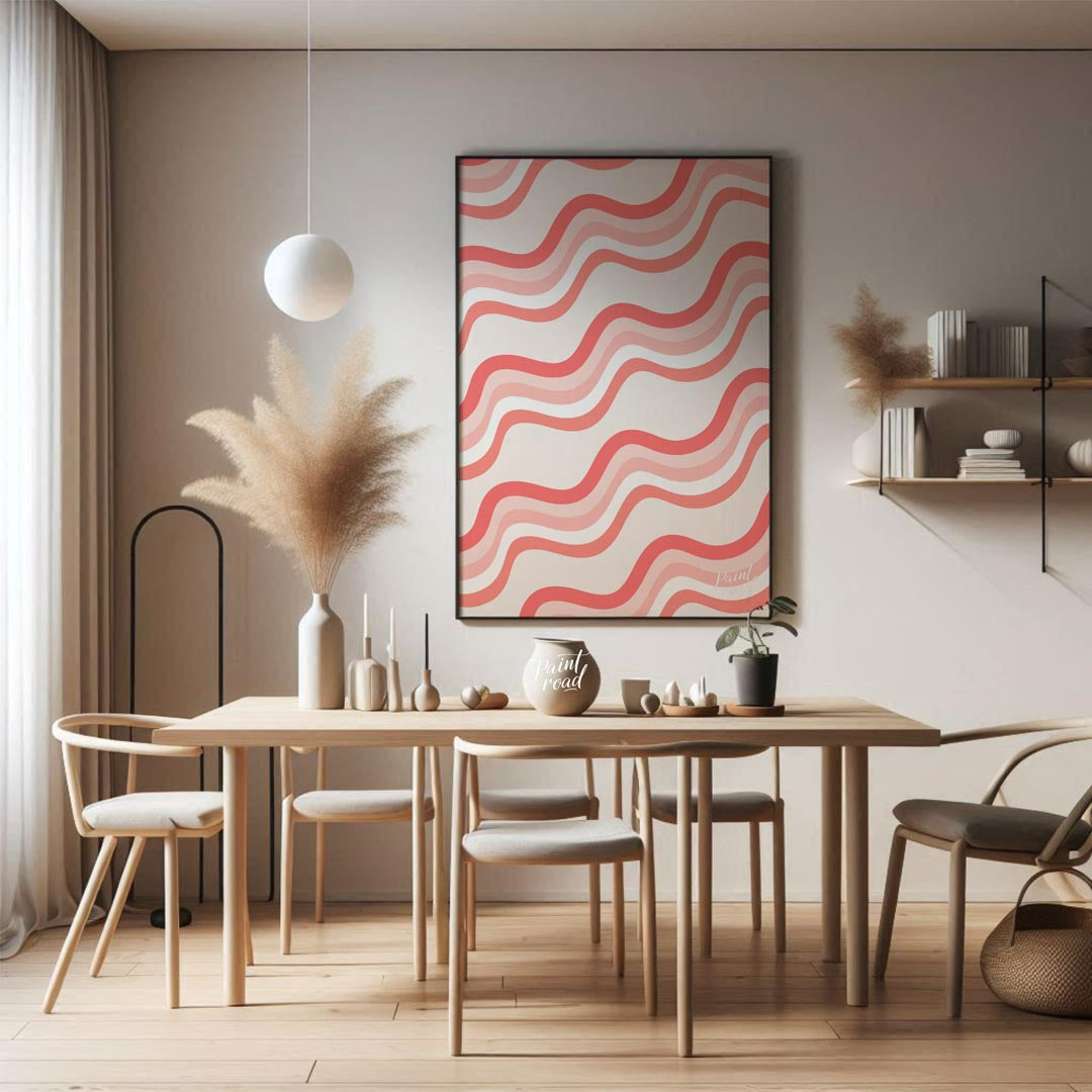 This visually soothing and playful art print features a repetitive pattern of soft, undulating wavy… for dining room