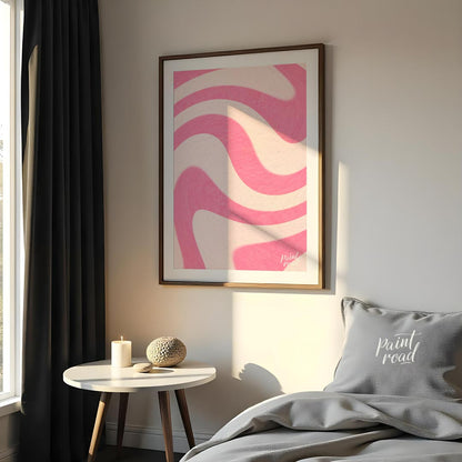 This vibrant and dynamic art print features a mesmerizing pattern of undulating waves or swirls, re… for bedroom