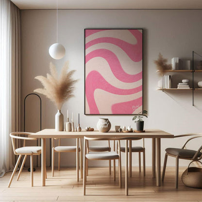 This vibrant and dynamic art print features a mesmerizing pattern of undulating waves or swirls, re… for dining room