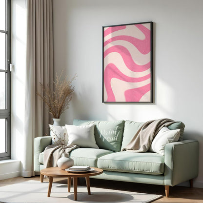 This vibrant and dynamic art print features a mesmerizing pattern of undulating waves or swirls, re… for living room